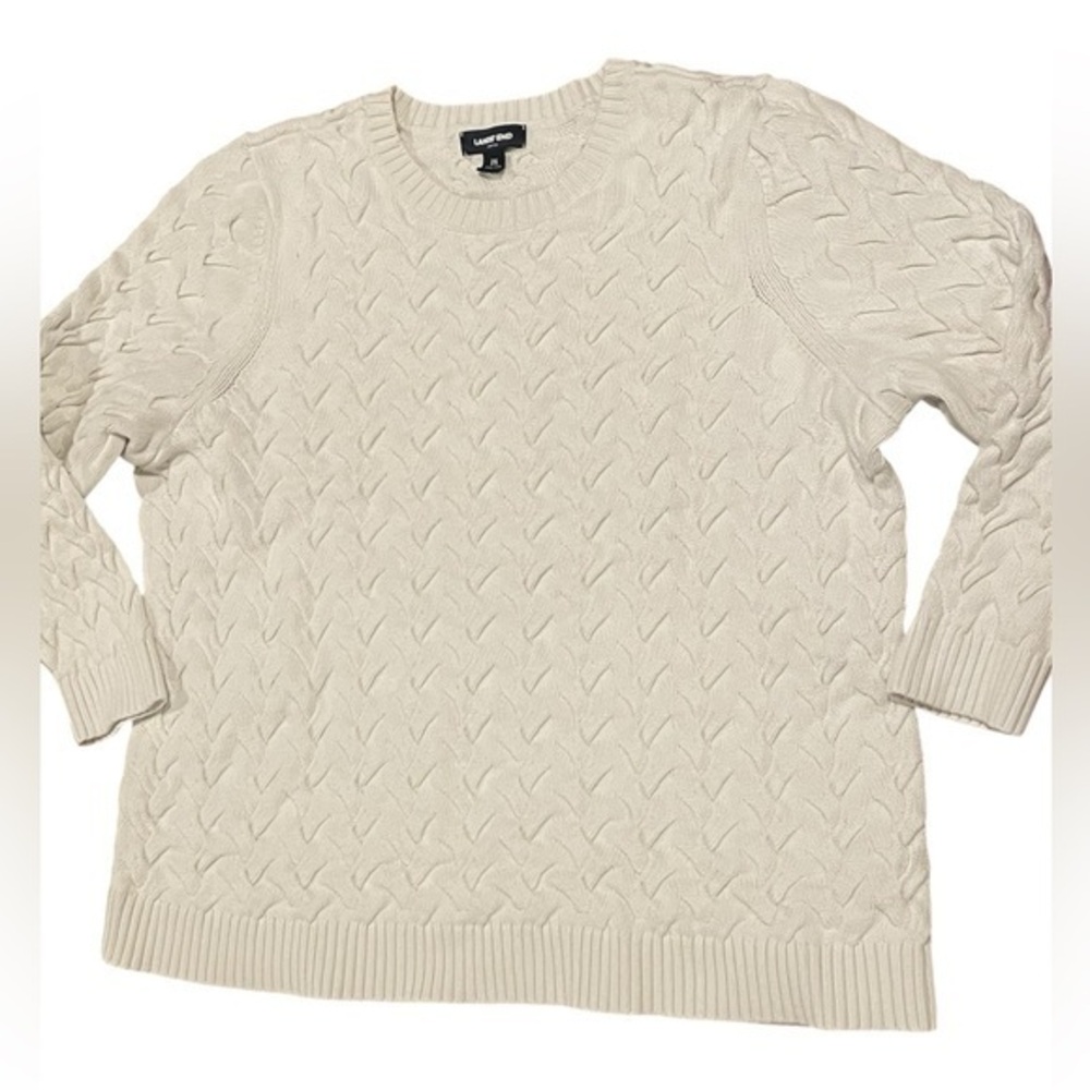 Womens 2X Lands End Drifter Sweater White Crew Neck XXL Cable Knit